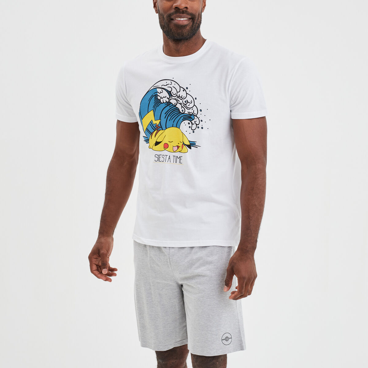Ensemble pyjama short Pikachu Pokémon blanc homme