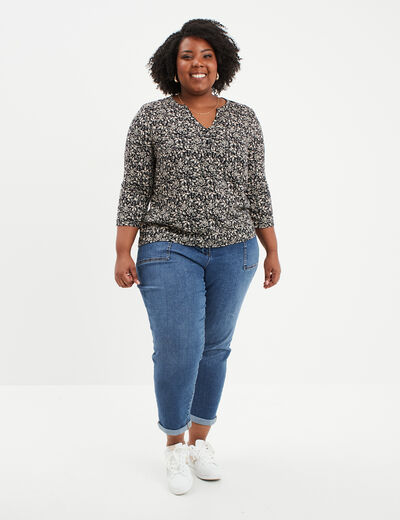 Blouse manches 3/4 retroussables noir femme grande taille