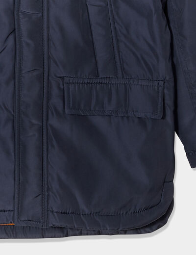 Parka à capuche fausse fourrure bleu marine garçon