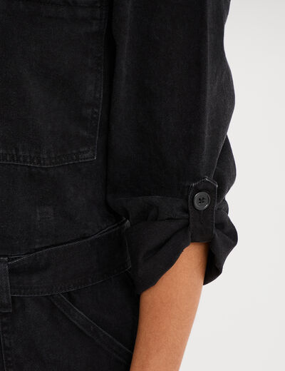 Combinaison pantalon en jean ceintur&eacute;e denim noir femme