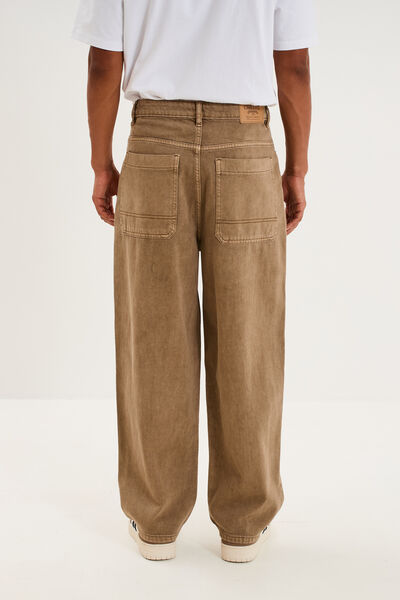 Jean large baggy 5 poches vert kaki homme