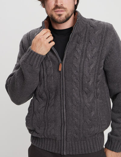 Gilet zippé avec torsades gris foncé homme