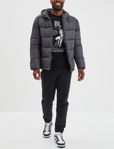 Doudoune doublée zippée à capuche gris foncé homme