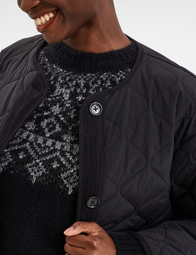 Doudoune boutonnée col rond noir femme