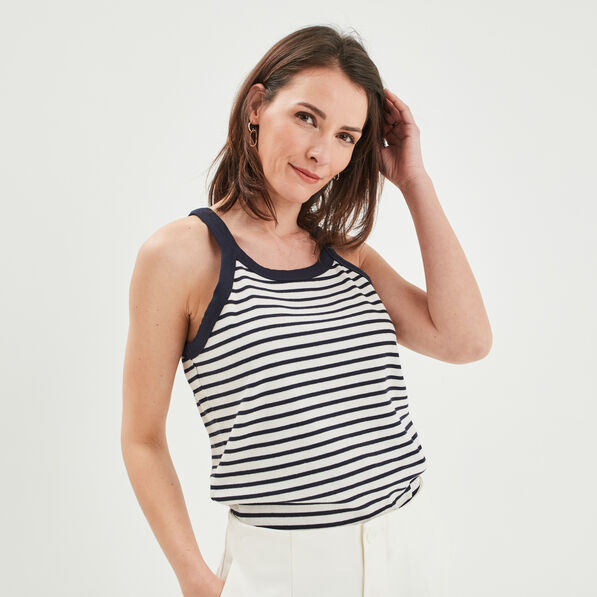 debardeur cotele encolure americaine ecru femme Débardeur côtelé encolure américaine ecru femme