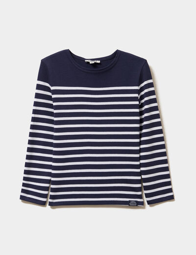 T-shirt marini&egrave;re coton manches longues bleu marine gar&ccedil;on