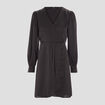 Robe portefeuille manches ballon satinée noir femme