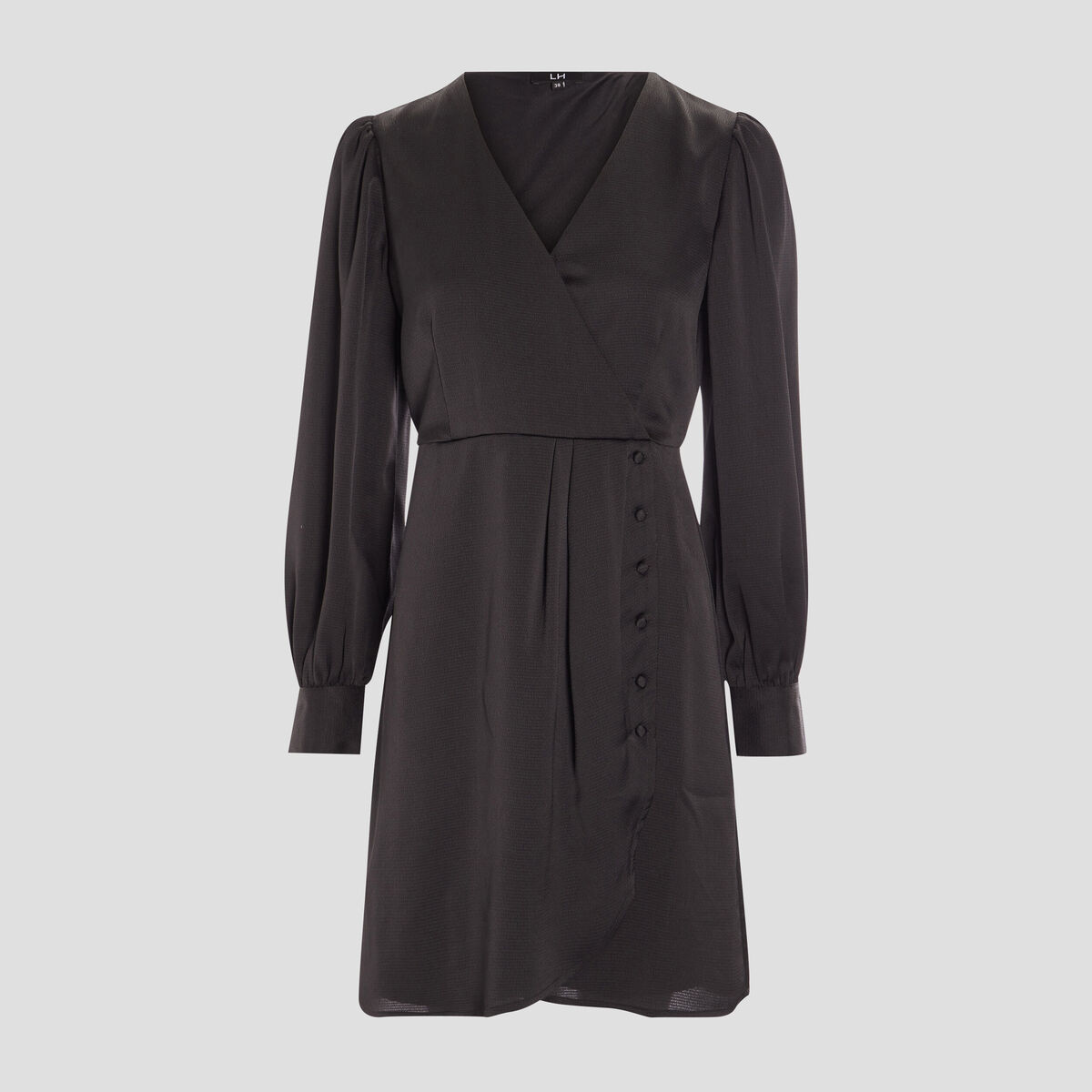 Robe portefeuille manches ballon satinée noir femme