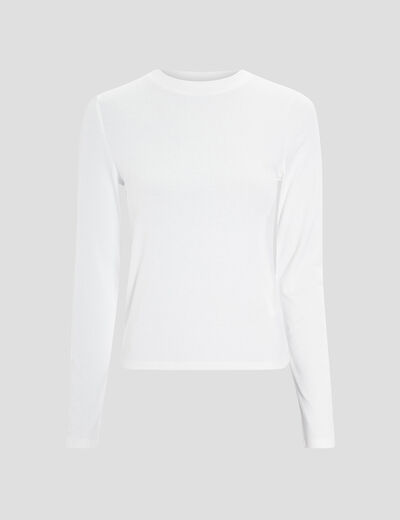 T-shirt côtelé manches longues blanc femme