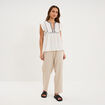 Pantalon fluide carotte &eacute;lastiqu&eacute;e beige femme