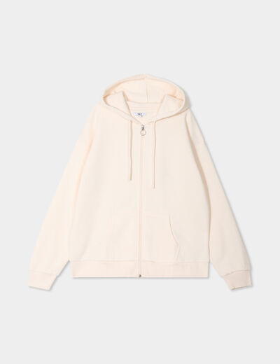 Sweat zippé à capuche beige femme