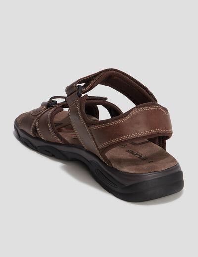 Sandales à scratchs en cuir marron homme