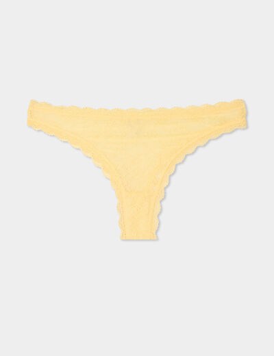 Tanga en dentelle doublure coton jaune clair femme