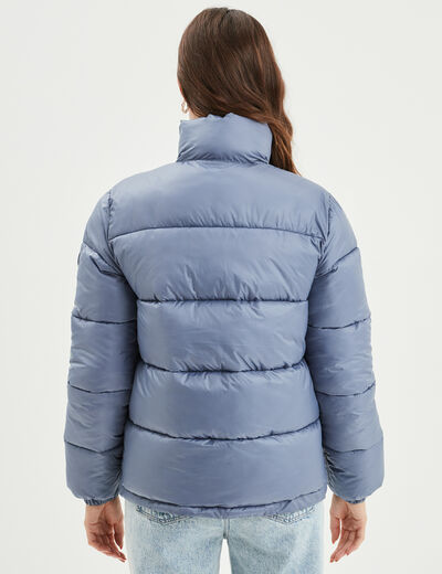 Doudoune col montant zippée bleu gris femme