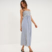 Robe longue &agrave; bretelles et haut smock&eacute; bleu femme