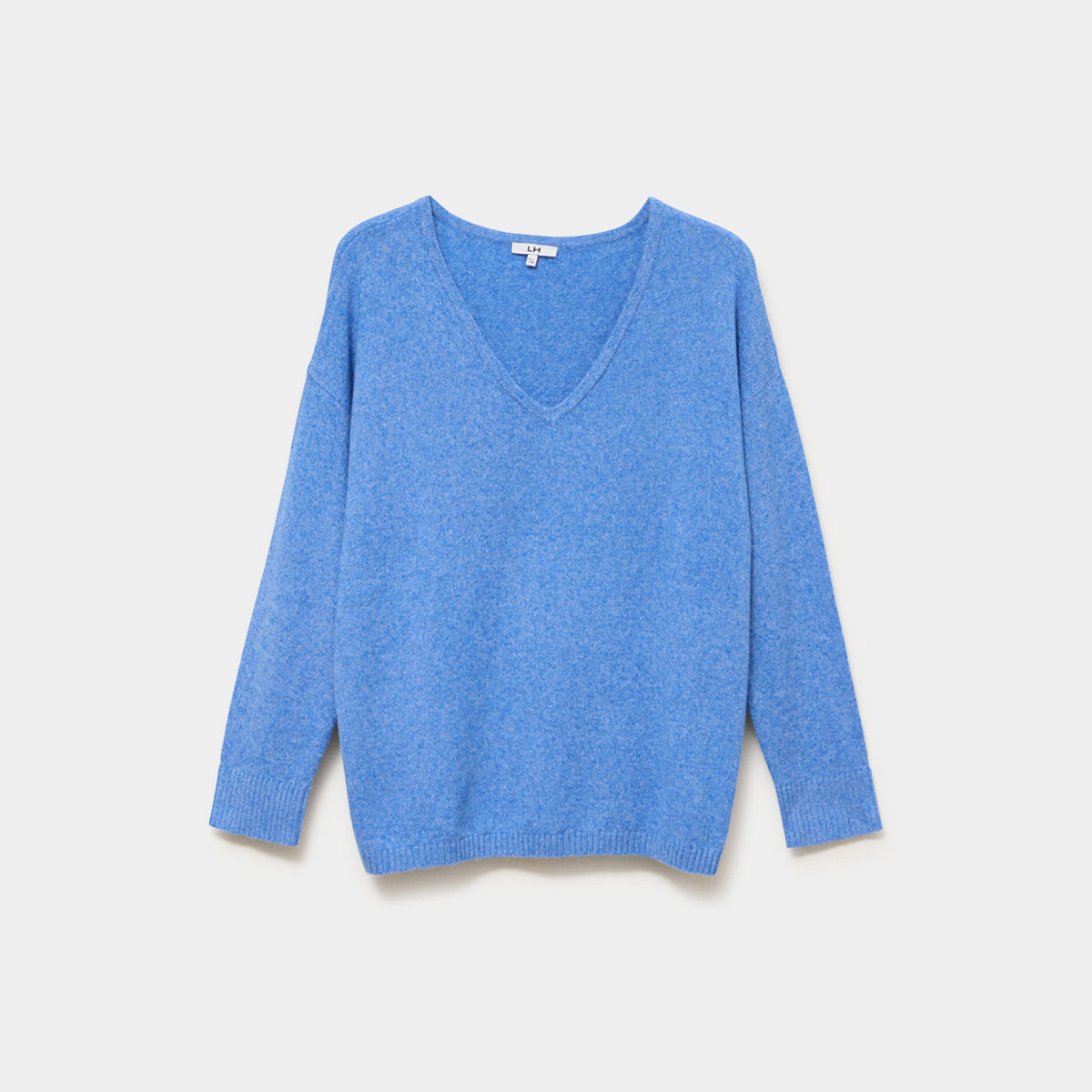 Pull col en V manches longues bleu femme grande taille