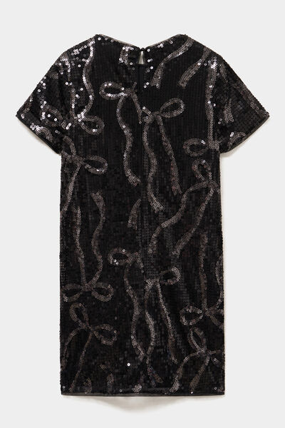 Robe &agrave; sequins manches courtes noir fille