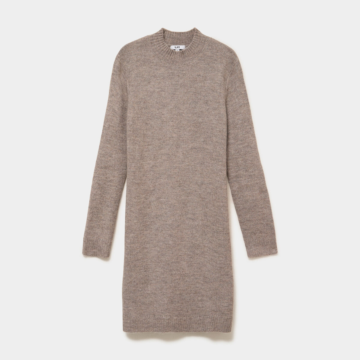 Robe pull col montant manches longues gris femme