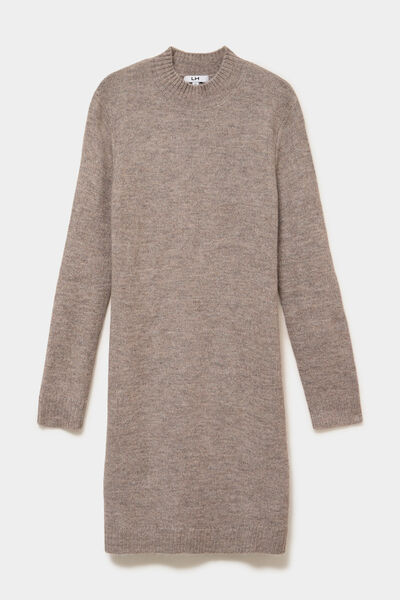 Robe pull col montant manches longues gris femme