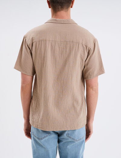 Chemise manches courtes gaze de coton taupe homme