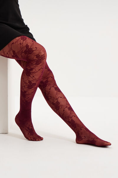 Collants 20D effet dentelle bordeaux femme