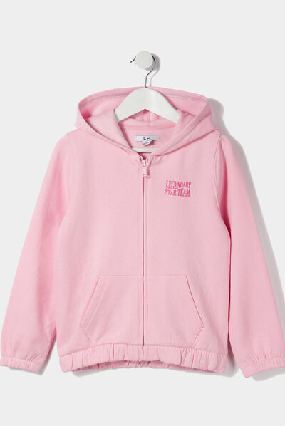 Sweat zippé molleton à capuche rose pastel fille