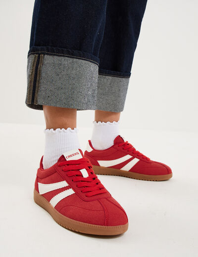 Tennis basses &agrave; lacets rouge femme