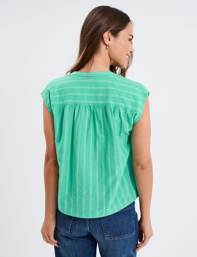 Blouse sans manches col tunisien coton vert menthe femme