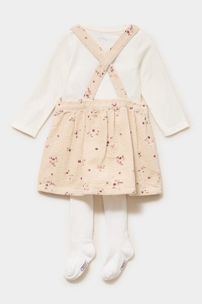 Ensemble 3 pi&egrave;ces avec robe velours ficelle b&eacute;b&eacute; fille