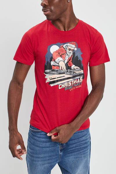 T-shirt de Noël manches courtes rouge homme