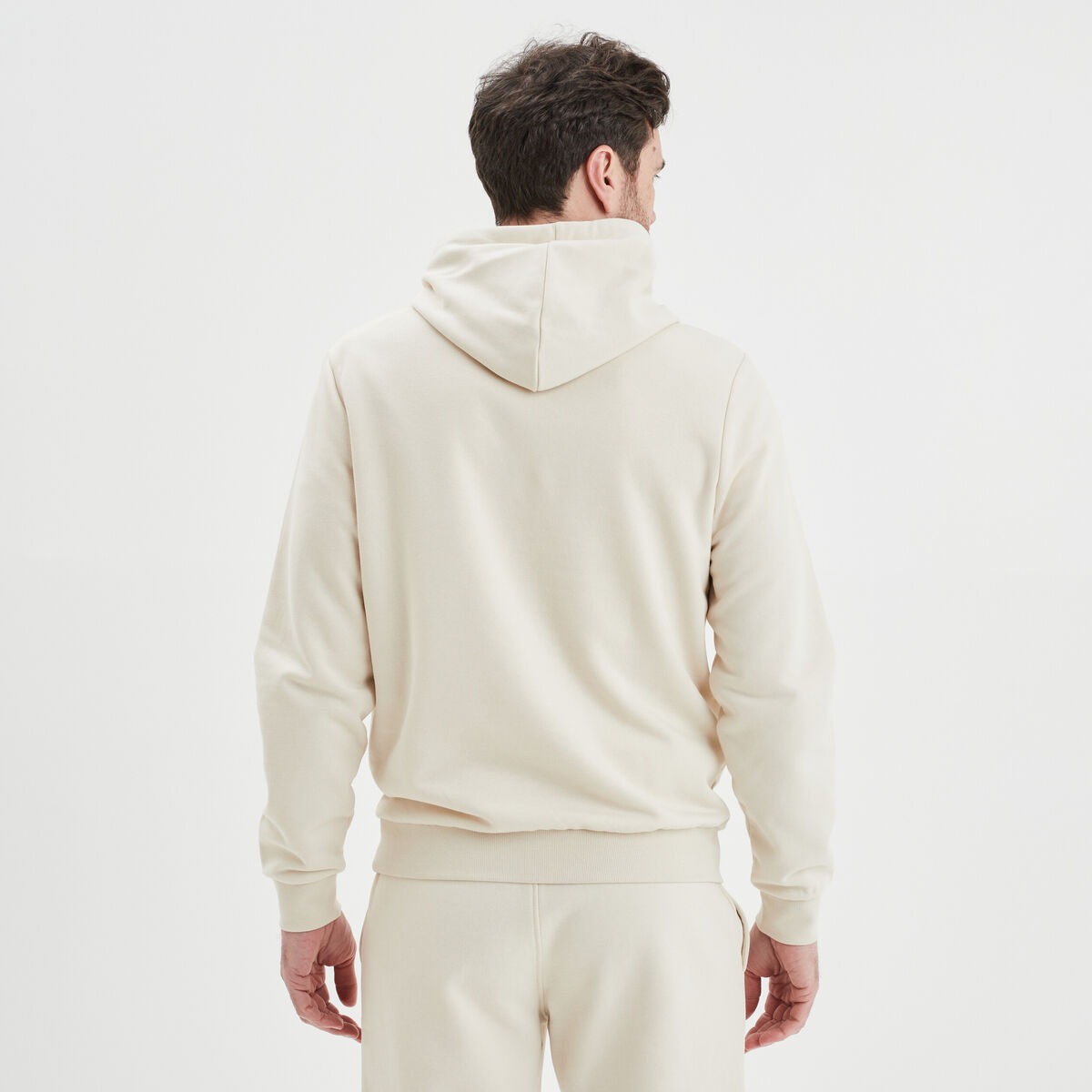 Sweat molleton &agrave; capuche hoodie ecru homme