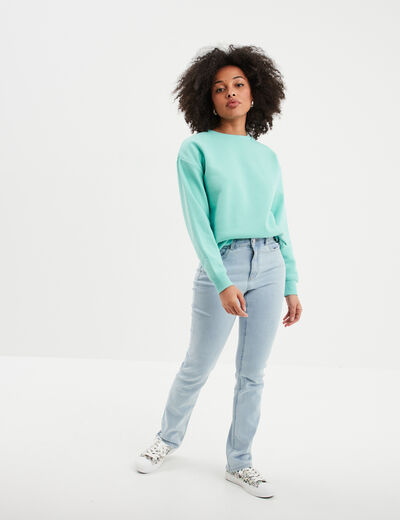 Sweat col rond manches longues bleu turquoise femme