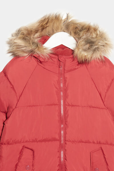 Doudoune droite à capuche rose cerise fille