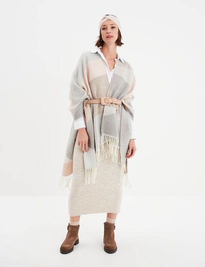 Poncho ample asymétrique à franges gris clair femme