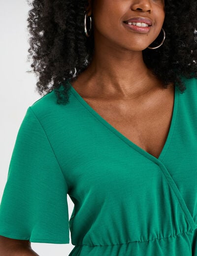Robe courte effet portefeuille fluide vert femme