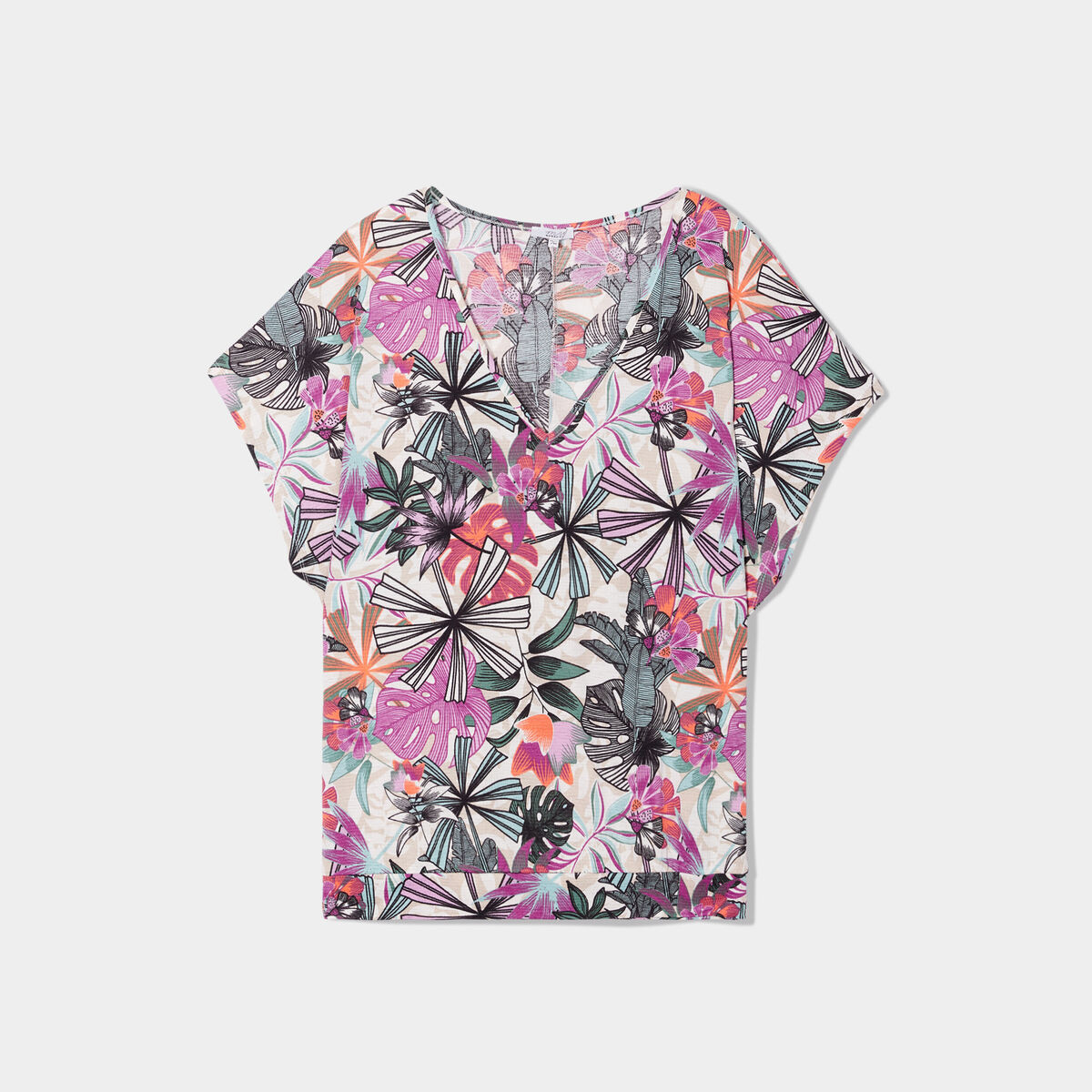 T-shirt col en V manches courtes ecru femme grande taille