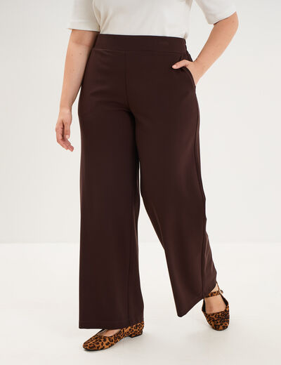 Pantalon large taille haute marron fonc&eacute; femme grande taille