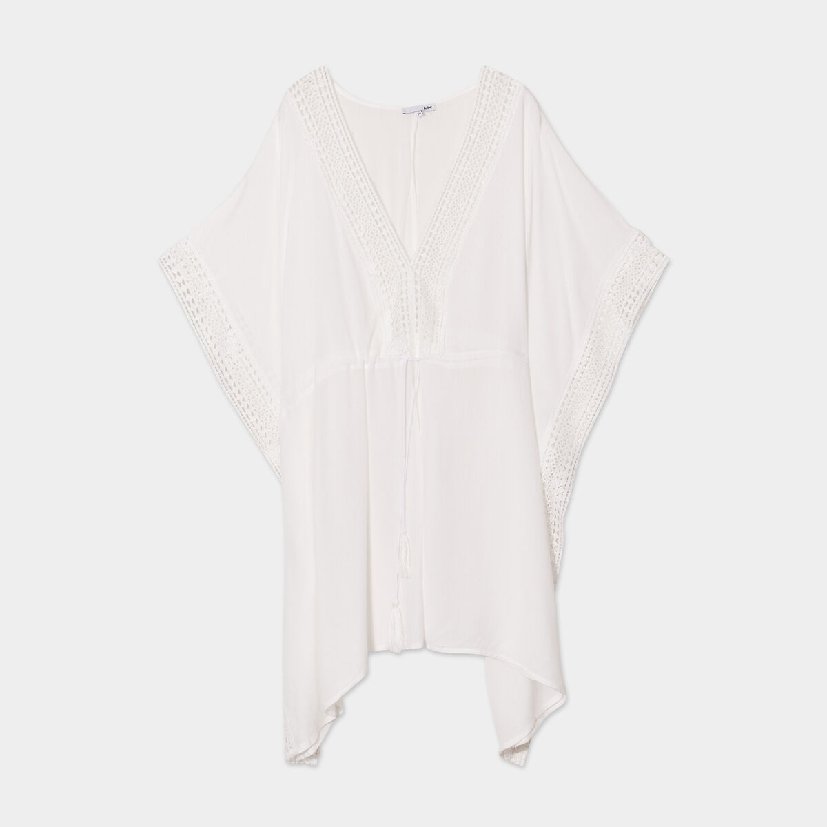 Robe de plage d&eacute;tails macram&eacute; ivoire femme