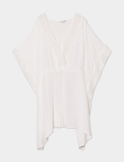 Robe de plage d&eacute;tails macram&eacute; ivoire femme