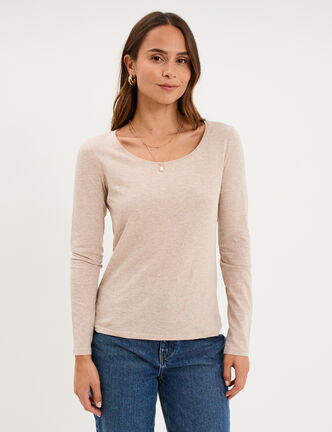 T-shirt &agrave; manches longues beige femme