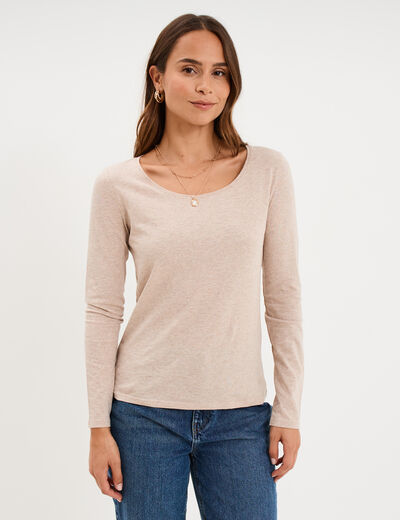T-shirt &agrave; manches longues beige femme