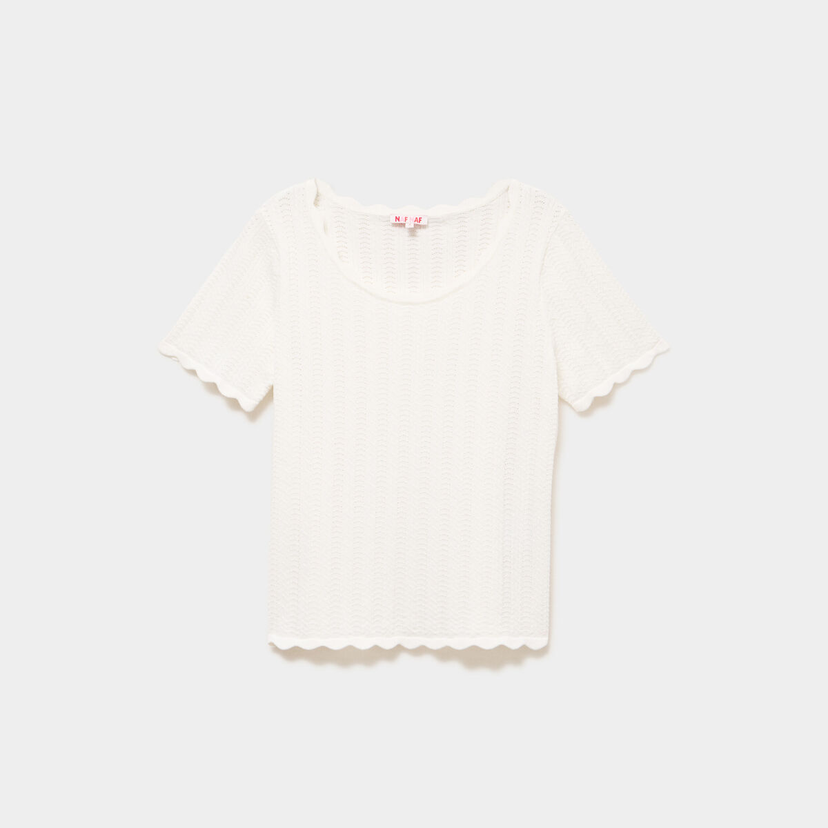 Pull col rond textur&eacute; manches courtes blanc femme