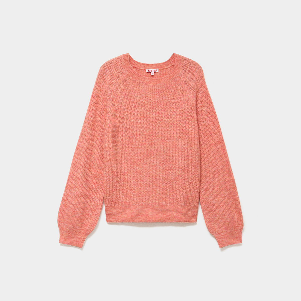 Pull col rond manches longues rose corail femme
