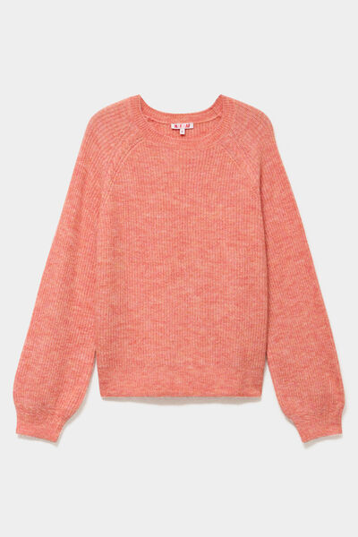 Pull col rond manches longues rose corail femme