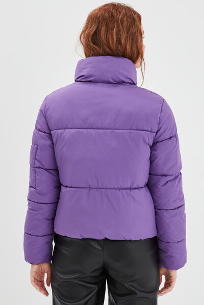 Doudoune courte à col montant violet foncé femme