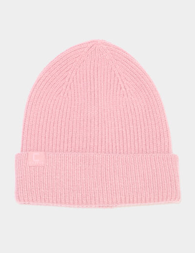 Bonnet &agrave; revers tricot&eacute; vieux rose fille