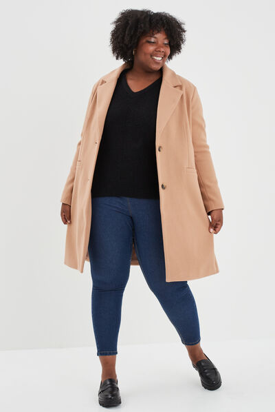 Pull manches chauves-souris col en V noir femme grande taille