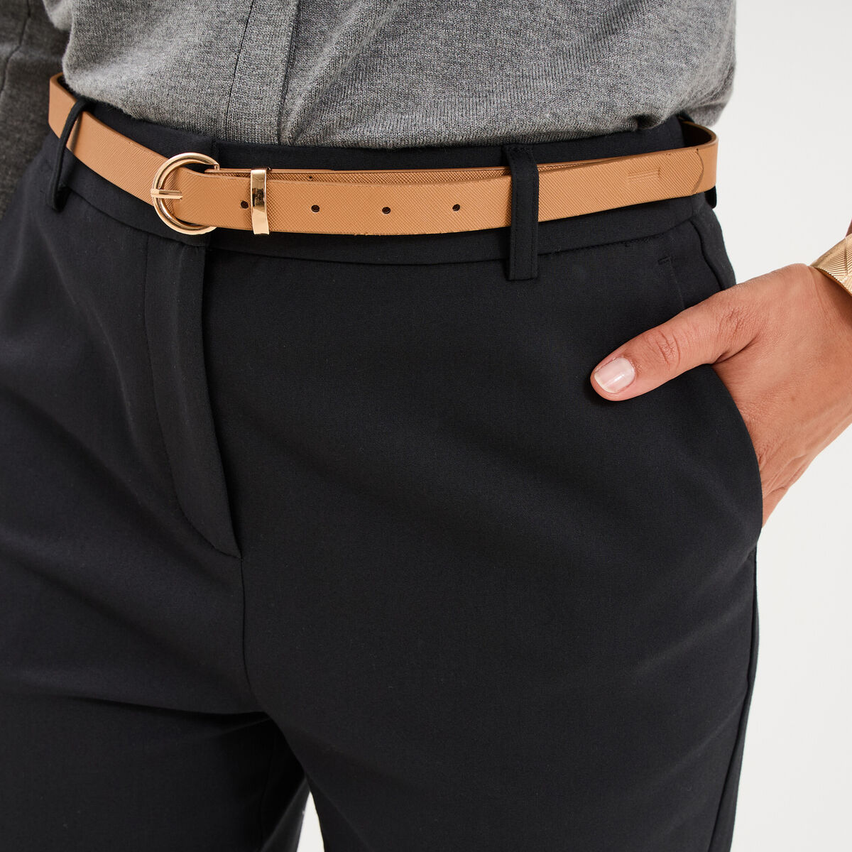Pantalon chino ceinture amovible noir femme