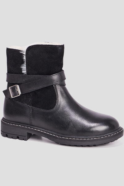 Bottines fourrées avec boucles en cuir noir fille
