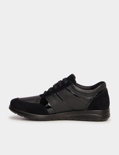 Tennis pied large en cuir Confortissimo noir femme